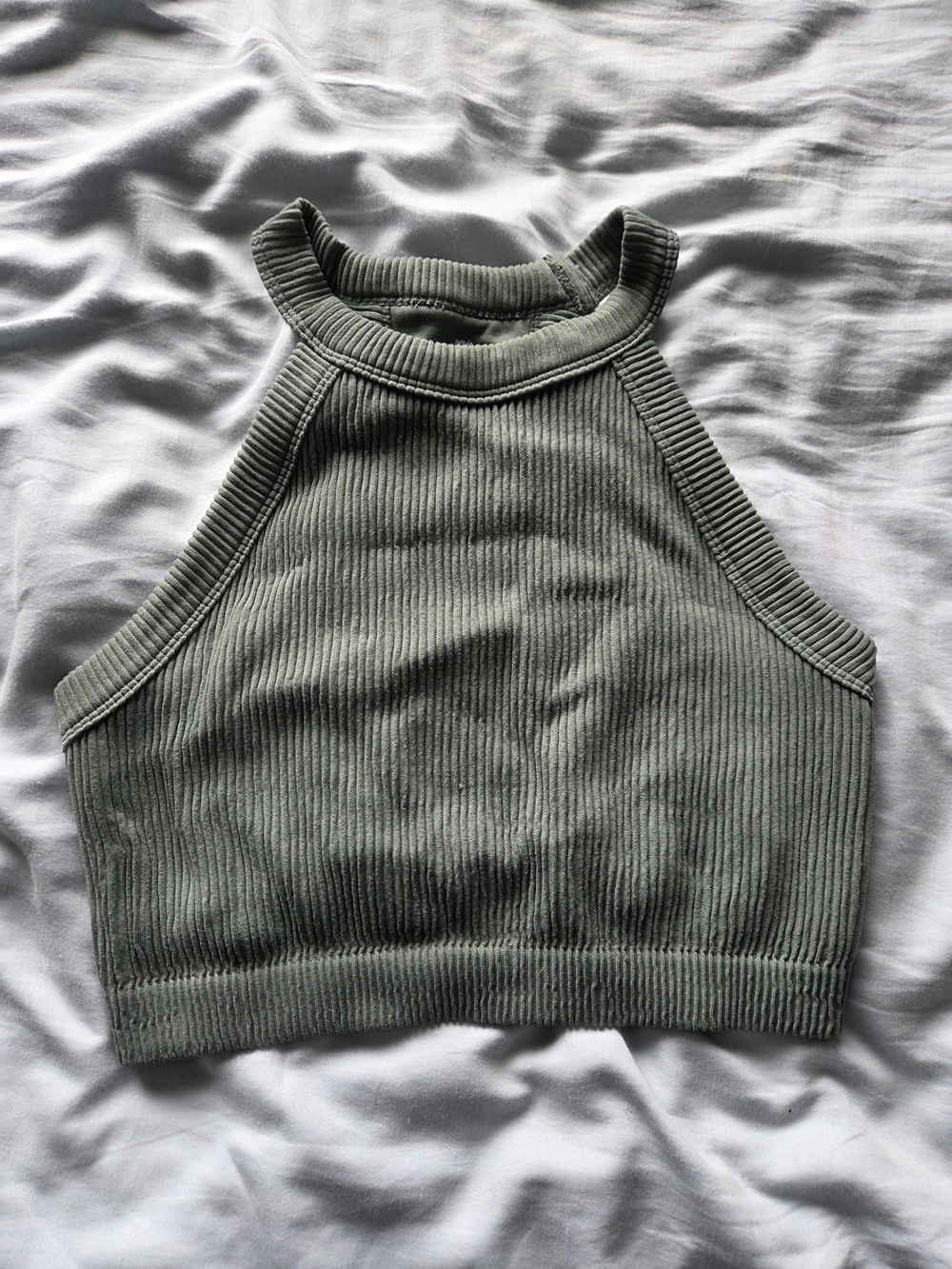 aerie Ribbed High-Neck Crop Tank in Olive